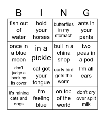 Idiom Bingo Card