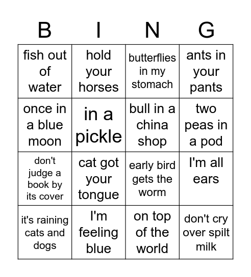 Idiom Bingo Card