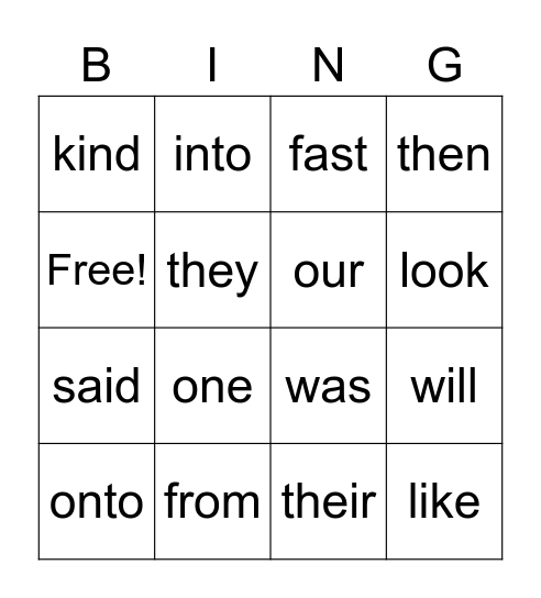 Sight Word Bingo # 2 Bingo Card