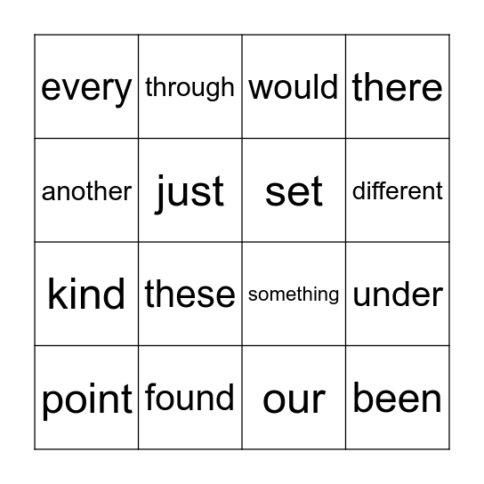 Word Bingo Card