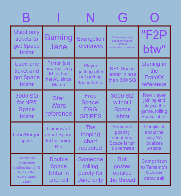 Space Ishtar Bingo Card