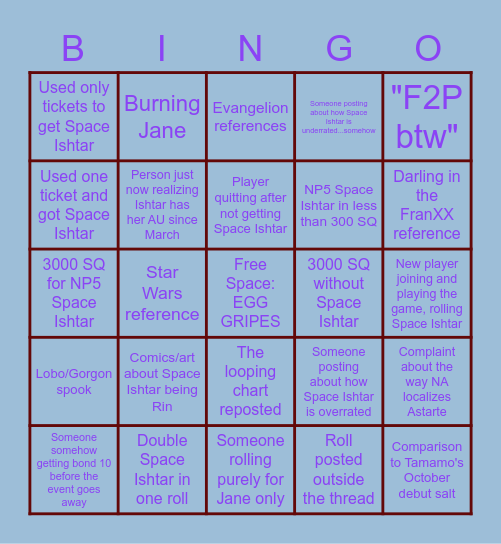 Space Ishtar Bingo Card