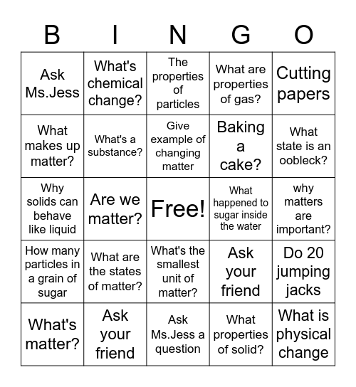 Matters Bingo Card