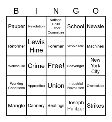 Child Labor Reform Movement Bingo Card