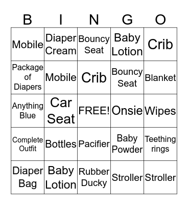 Baby Shower Bingo Card