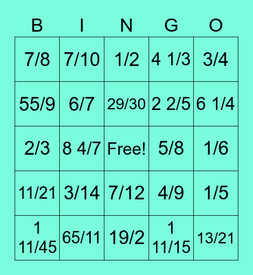 Fraction Operation Bingo Card