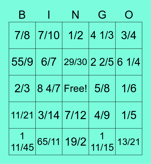 Fraction Operation Bingo Card