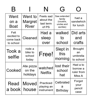Room 19 Back to School Bingo Card