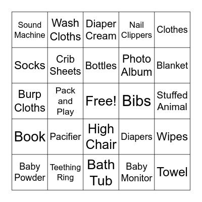 Baby Bingo Card