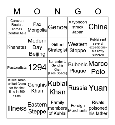 Mongol Empire  Bingo Card