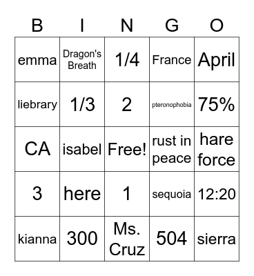 SAFE Intro Mtg Bingo Card