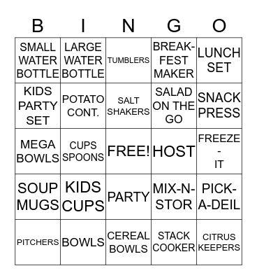 TUPPERWARE BINGO Card