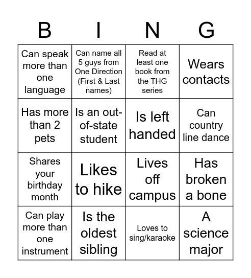 Get To Know You Bingo Card