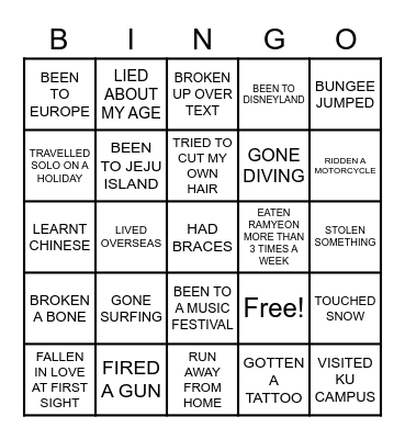 GMBA Never Have I Ever Bingo Card