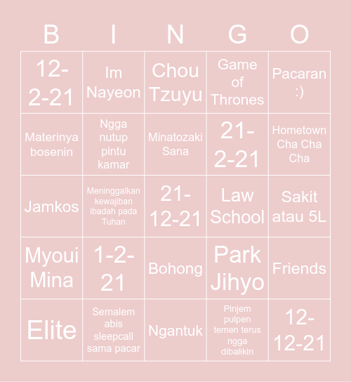 🌹 Bingo Card