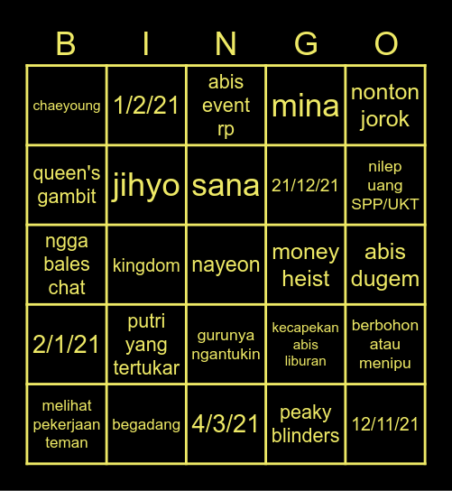 punya peggy Bingo Card