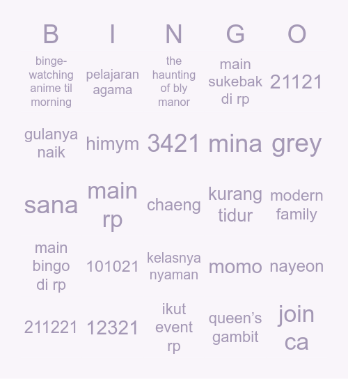 xïx Bingo Card