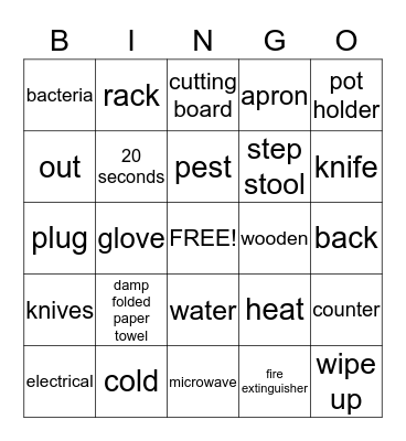 Kitchen Safety Bingo Card