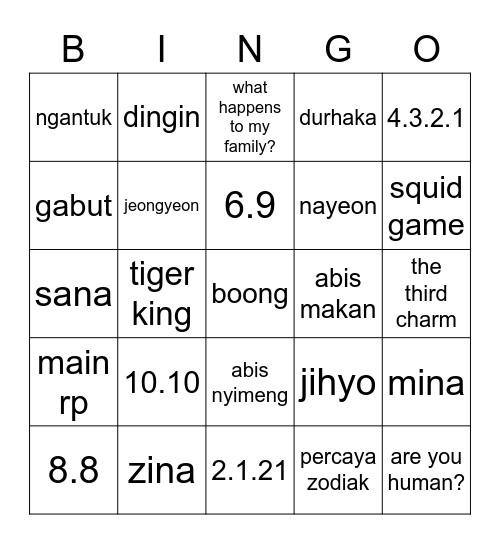 Kangjoon Bingo Card