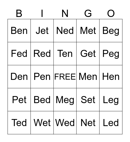 E-Family Card Bingo Card