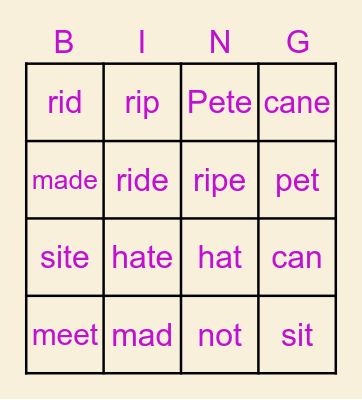 Reading Bingo Card