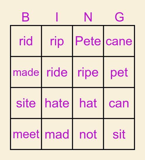 Reading Bingo Card