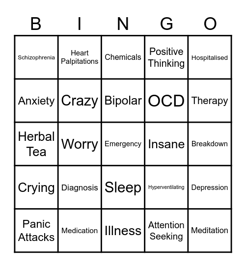 Mental Health Bingo Card