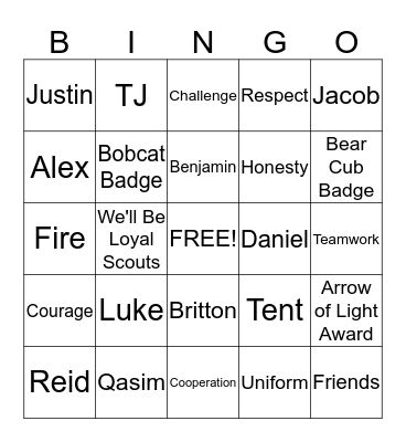Cub Scout Bingo Card