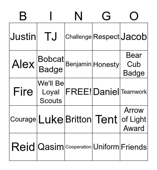 Cub Scout Bingo Card