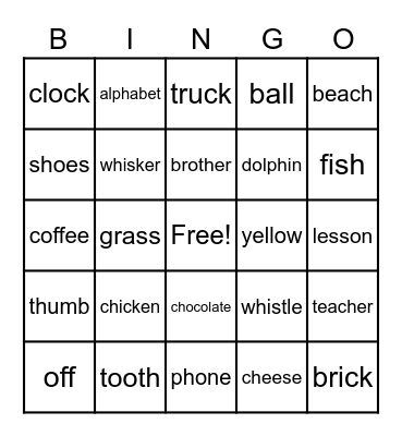 Digraph Bingo Card