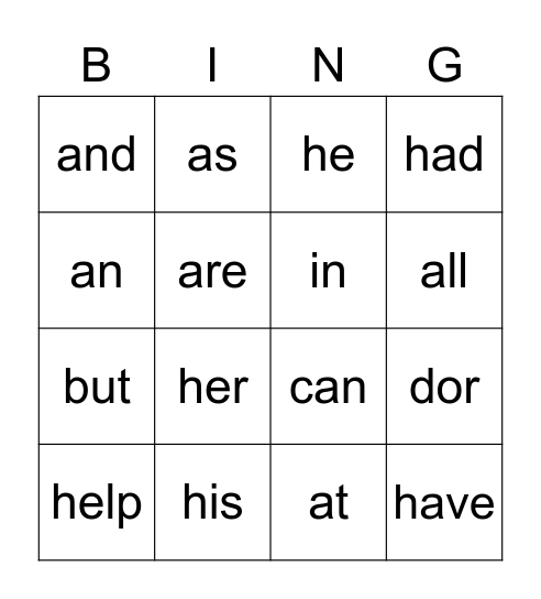 List 1 Bingo Card
