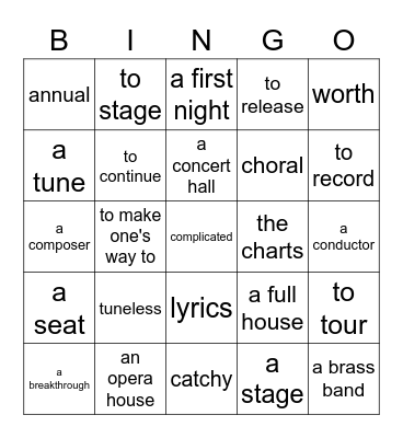 music Bingo Card
