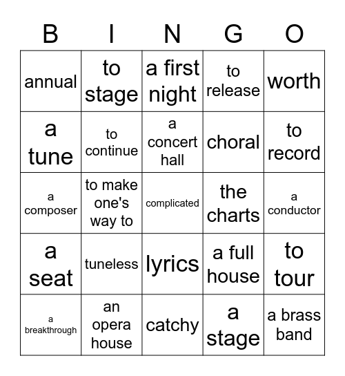 music Bingo Card