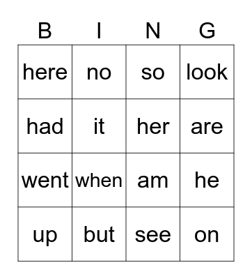 List 1 Sight Words Bingo Card