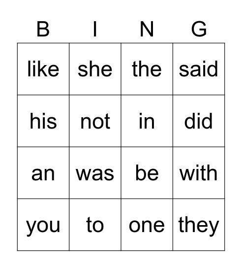 List 1 Sight Words Set B Bingo Card