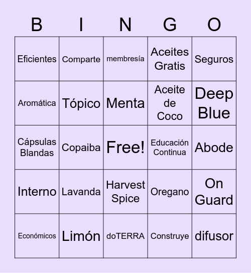 Aceites Esenciales Bingo Card