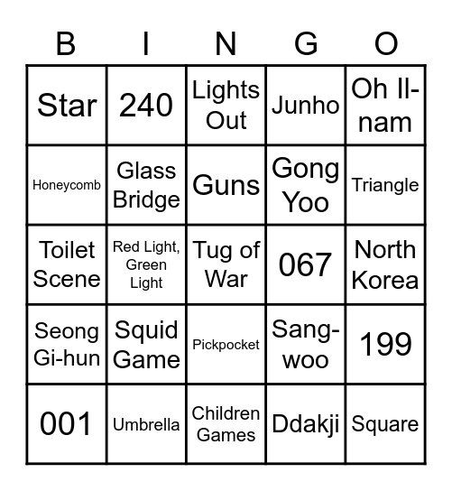 Squid Game Bingo Card