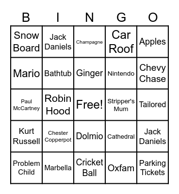 Best Man Bingo Card