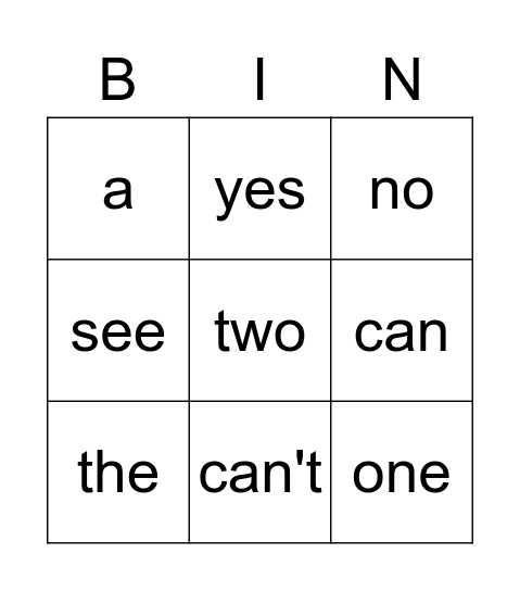 P.1 BINGO - Week 7 Bingo Card