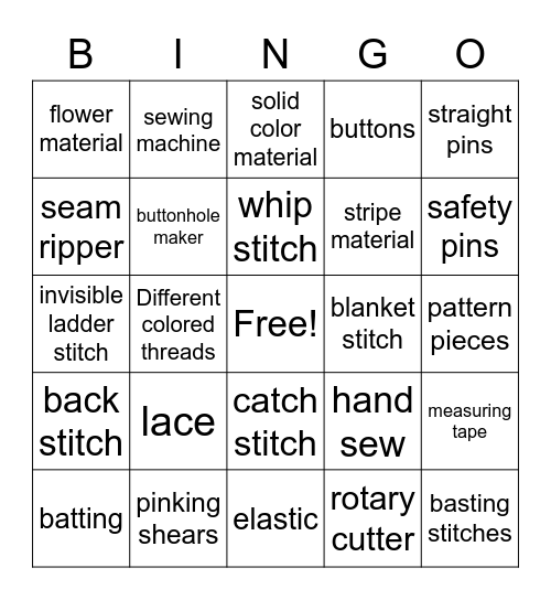 Sewing BINGO Card