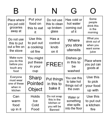 KITCHEN SAFETY BINGO Card