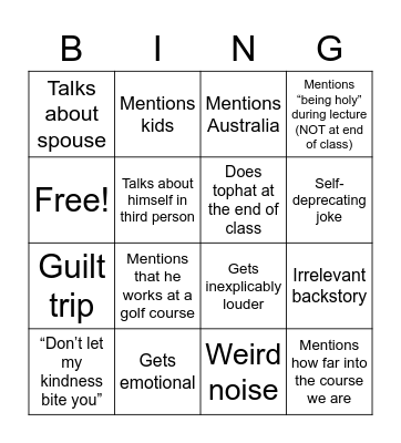Matthews Bingo Card