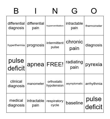 Term Words Bingo Card
