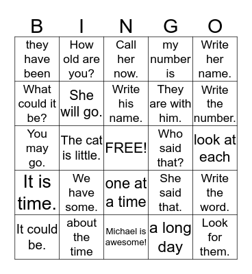 Michael's Bingo 2 Bingo Card