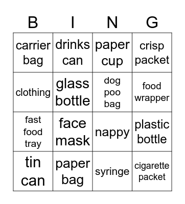 Litter-pick Bingo Card