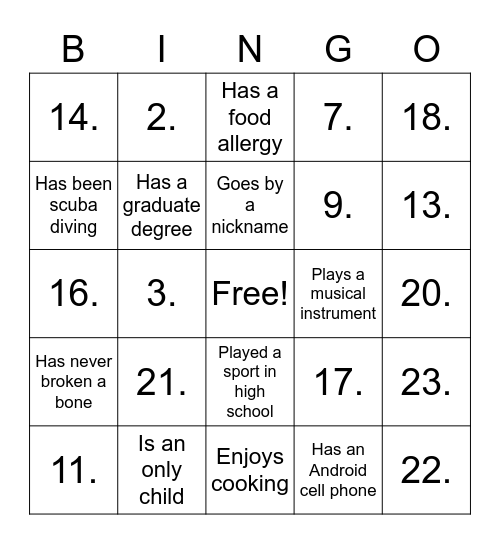 TPG Bingo Card