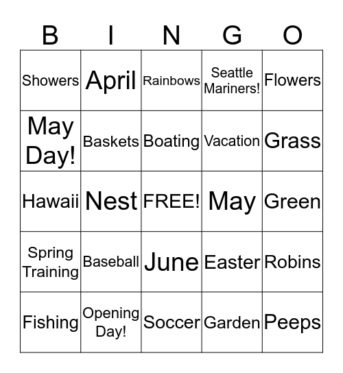 Spring Fling Bingo!!! Bingo Card
