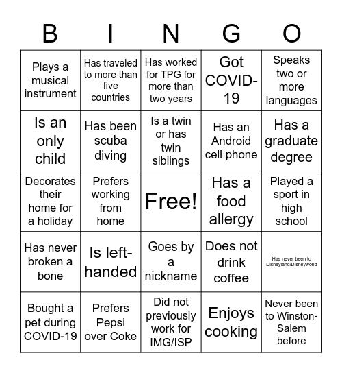 TPG Bingo Card