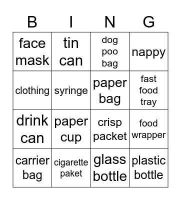 Litter pick Bingo Card