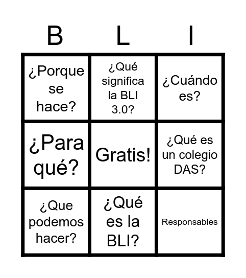 BLI 3.0 Bingo Card